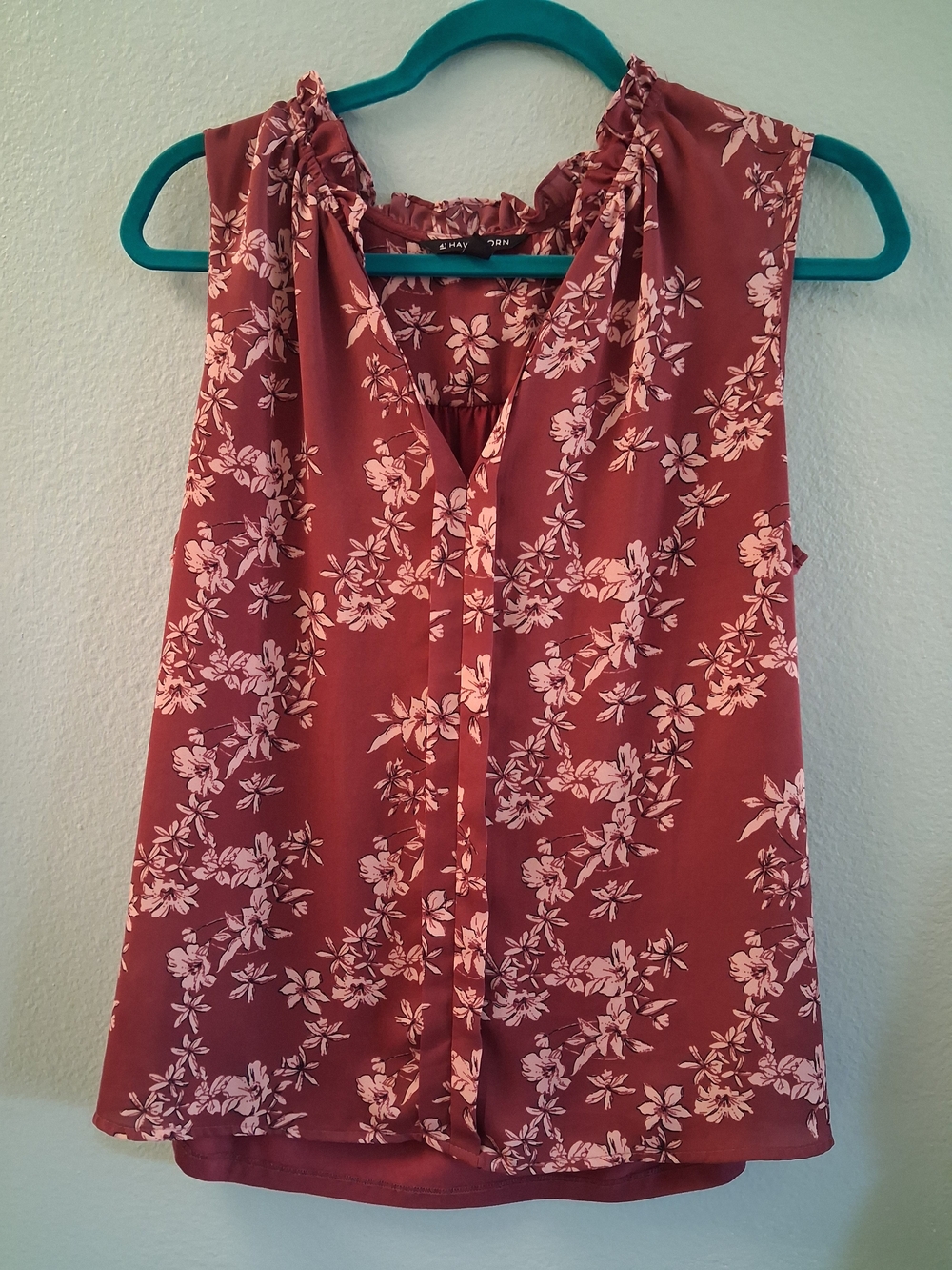 41 Hawthorn Pink Floral Sleeveless Ruffle Neck Blouse